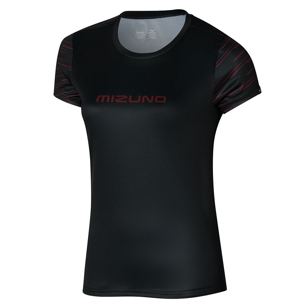 Mizuno Athletics Graphic Tee Topjes Dames Zwart | KREVHD631